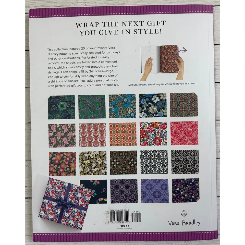 Vera Bradley Birthday Bash Wrapping Paper Book 20 Sheets 18x24 Perforated Floral